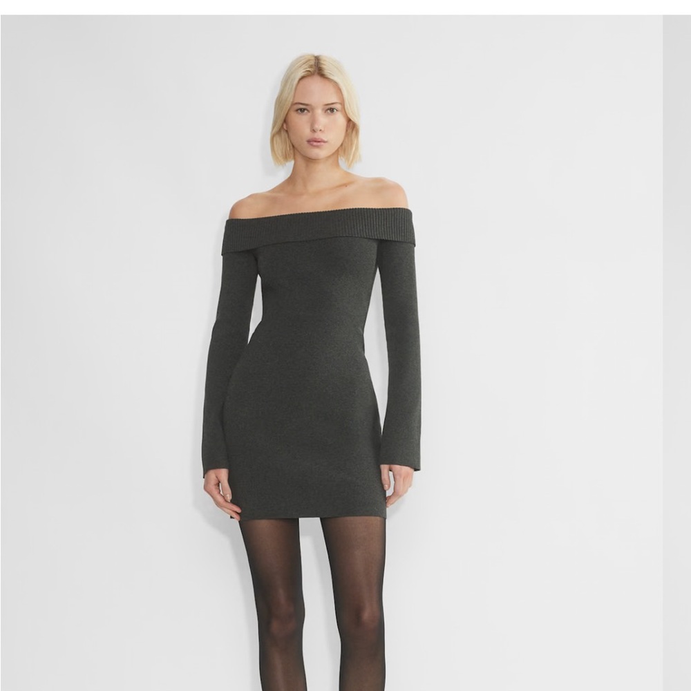 Aritzia off the shoulder dark grey sweater mini dress Sunday Best